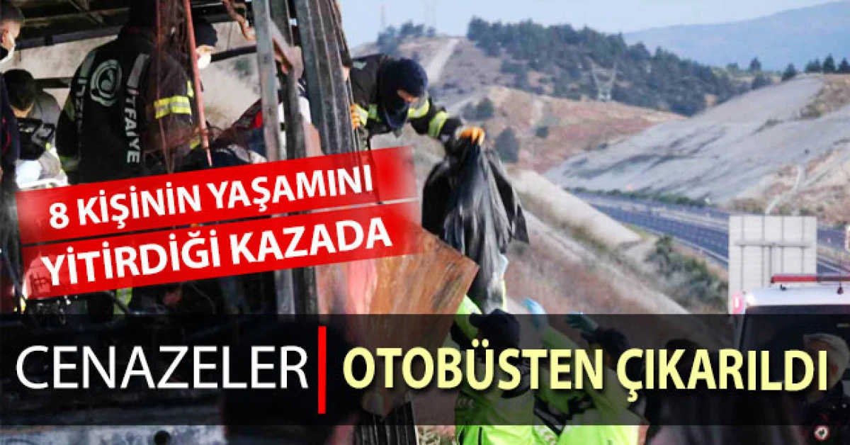 8 kişinin yaşamını yitirdiği kazada cenazeler metal yığınına d&ouml;nen otob&uuml;sten &ccedil;ıkartıldı