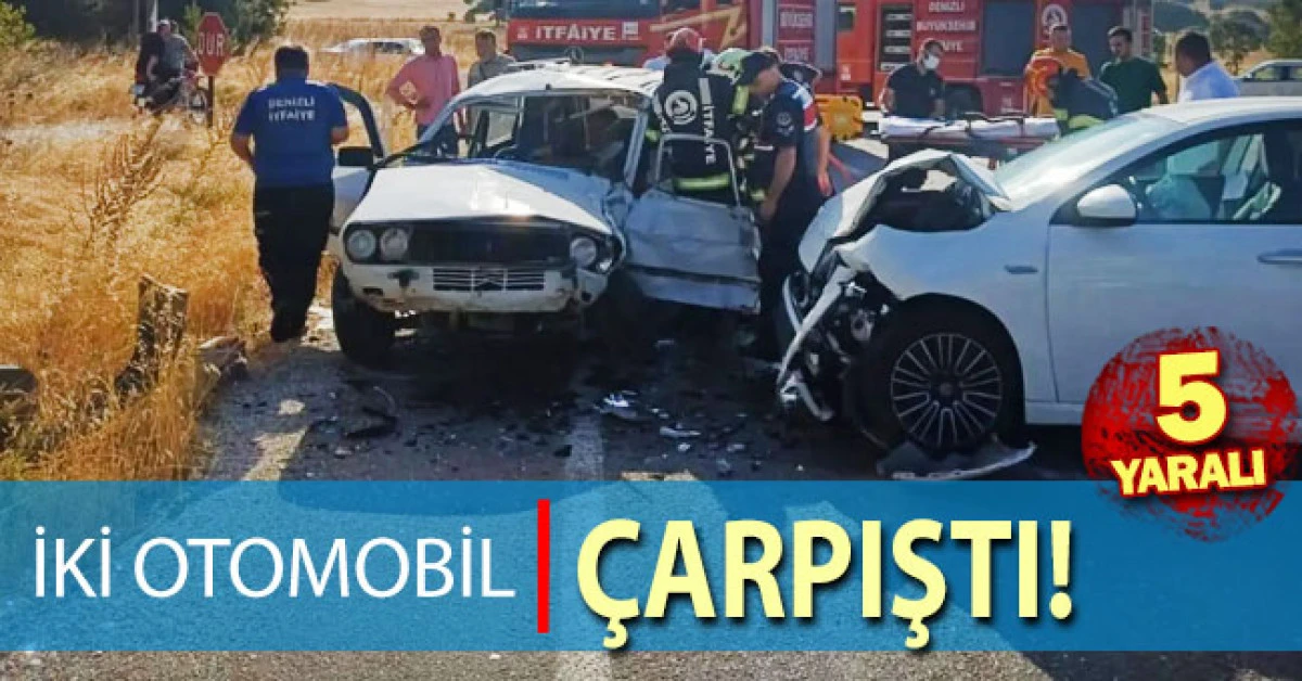 &Ccedil;ivril&rsquo;de iki otomobil &ccedil;arpıştı: 5 yaralı