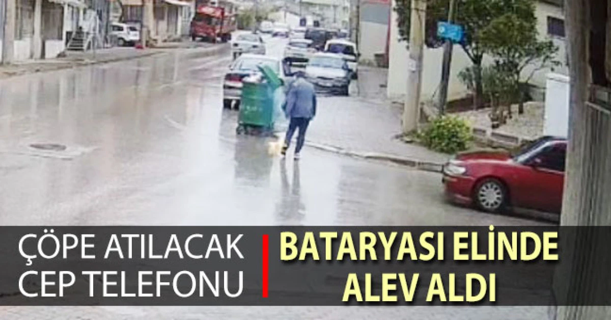 &Ccedil;&ouml;pe atılacak batarya işletmecinin elinde alev aldı