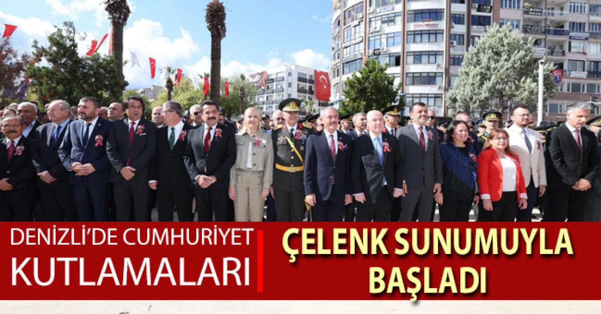 Denizli’de Cumhuriyetin 102. yıldönümü kutlamaları çelenk sunumuyla başladı