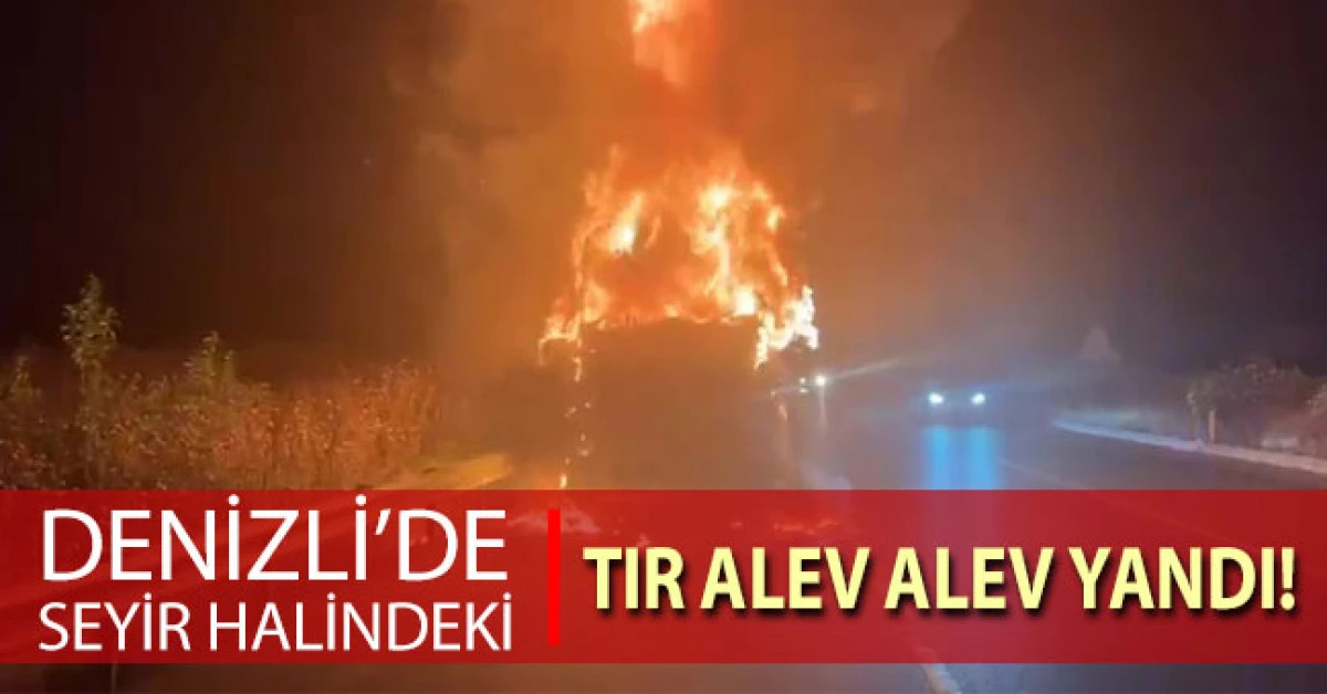 Denizli&rsquo;de seyir halindeki tır alev alev yandı