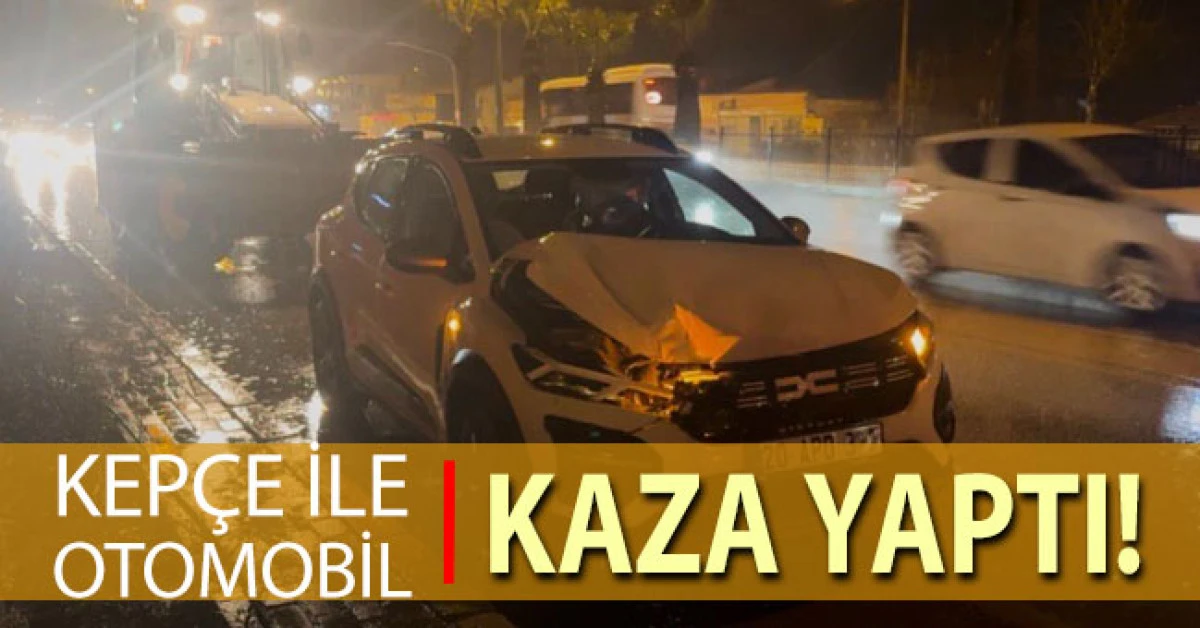 Kep&ccedil;e ile &ccedil;arpışan otomobilde maddi hasar meydana geldi