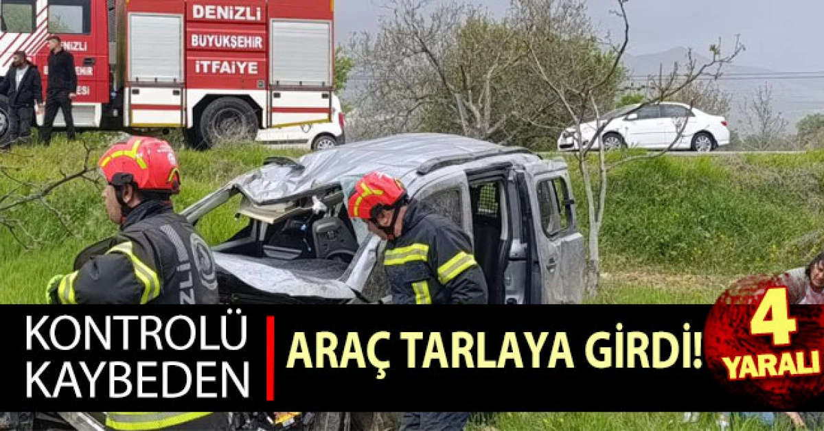 Kontrolden &ccedil;ıkan ara&ccedil; tarlaya girdi; 4 yaralı