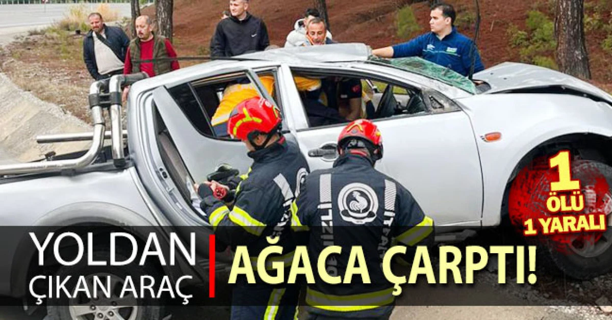 Yoldan &ccedil;ıkan ara&ccedil; ağaca &ccedil;arptı; 1 &ouml;l&uuml;, 1 yaralı